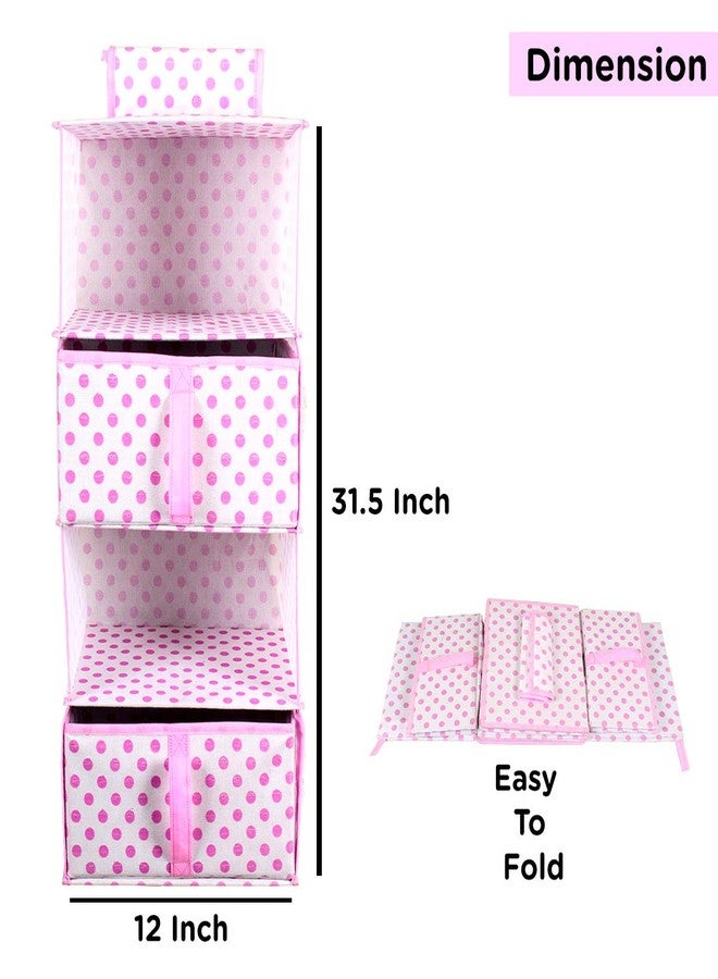 PrettyKrafts Polka Non Woven 4 Shelf Hanging Organiser with 2 Drawers and Side Pockets F1576 (Pink) - Image 4